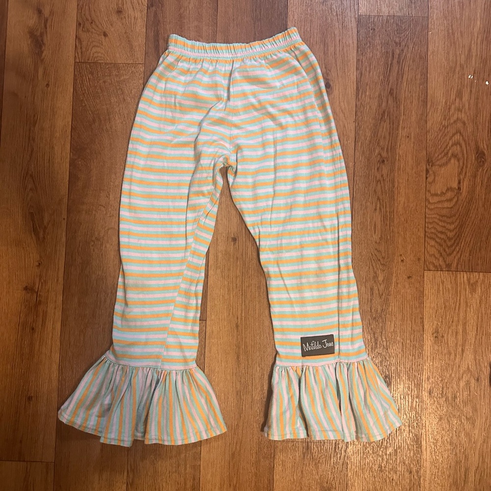 Matilda Jane Yellow and White Striped Ruffle Pants